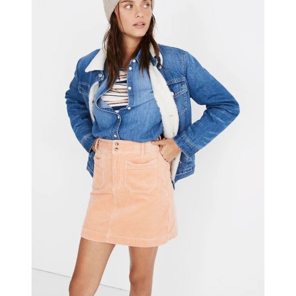 Madewell Corduroy A-Line Mini Skirt Womens 8 Tinted Blush Patch Pocket Boho Fall